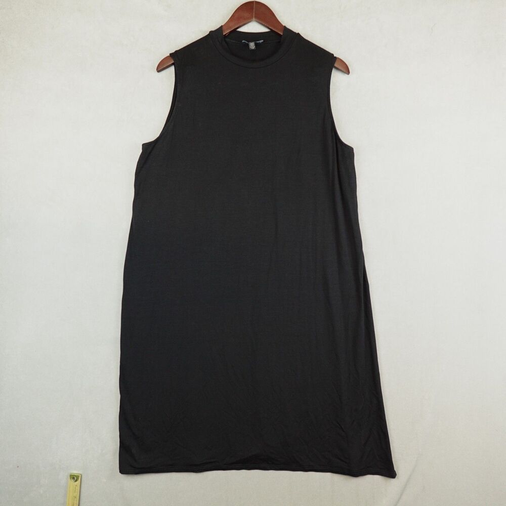 Eileen Fisher Dress Lyocell Jersey Large Crew Neck Sleeveless Black Side Slit